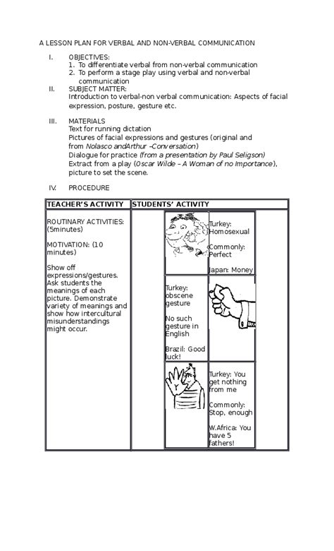 Doc A Lesson Plan For Verbal And Non Verbal Communication