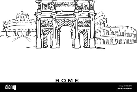 Rome Italy Famous Architecture Outlined Vector Sketch Separated On