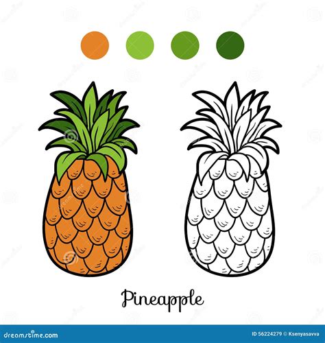 Malbuch Obst Und Gemüse Ananas Vektor Abbildung Illustration von