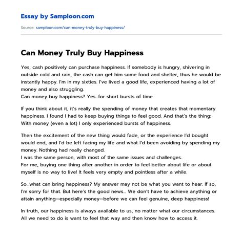 Can Money Truly Buy Happiness Free Essay Sample On Samploon