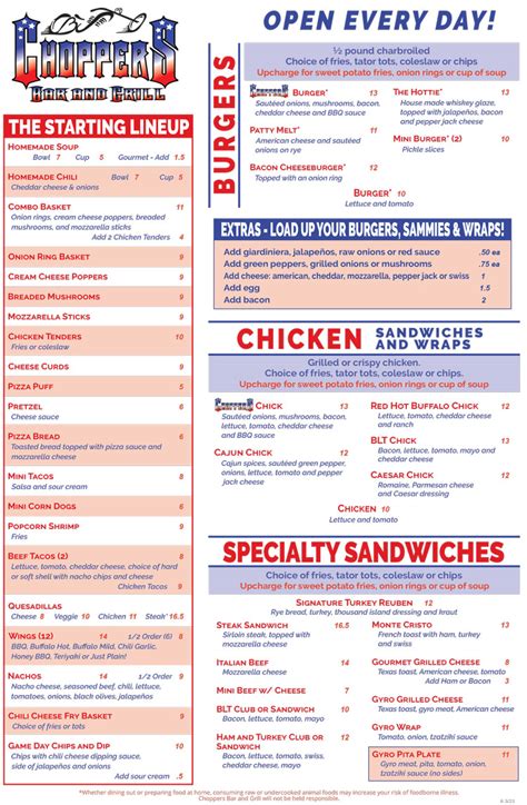 Choppers Bar And Grill Antioch Il Downloadable Menu