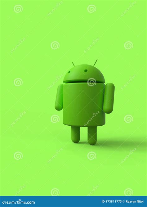 Android Logo Robot Character, 3D on Green Background Editorial Stock ...