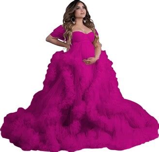 Camboolly Puffy Tulle Robe For Maternity Photoshoot Ruffles Off Shoulder Bridal Lingerie