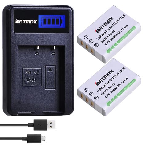 Batmax 2pc 2200mAh NP 95 NP 95 Batteries LCD Charger For Fujifilm X30