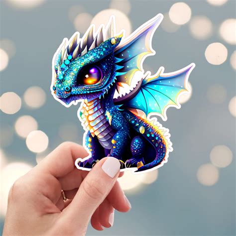 Bejeweled Dragon Sticker Blue Dragon Sticker Winged Dragon Sticker