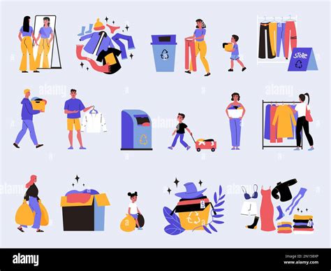 Clothes Recycling Icons Color Set With Reusable Textile Symbols Flat Isolated Vector