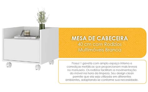 Mesa de Cabeceira 40 cm Rodízios Multimóveis Mp4042 Branca Amazon