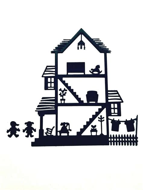 Dollhouse 3 Story House And Dolls Silhouette Die Cut Cuts 15 Etsy