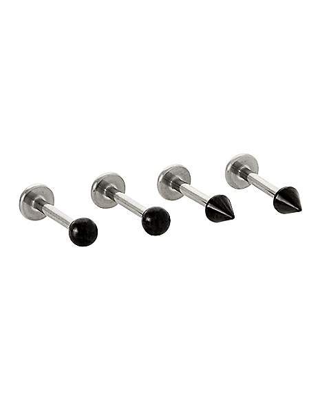 Multi Pack Black Titanium Spike And Ball Labret Lip Ring 4 Pack 16