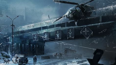 Apocalyptic Futuristic Ice Wreck Artwork Helicopters Winter Cold