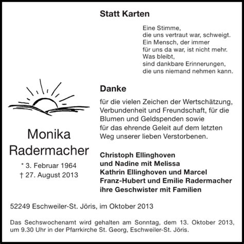 Traueranzeigen Von Monika Radermacher Aachen Gedenkt