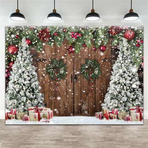 Christmas Photography Backdrop, Christmas Rustic Barn Wood Door Family ...