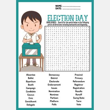 Election Day Word Search Puzzle Worksheets Activities Voting Tpt