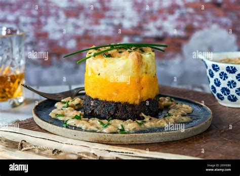 Haggis Neeps And Tatties Stack Haggis With Turnips And Potatoes With