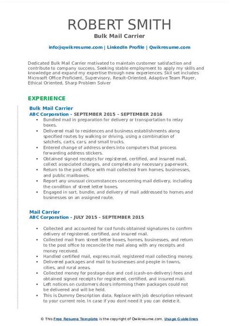 10 Mail Carrier Resume Samples And Templates For 2025