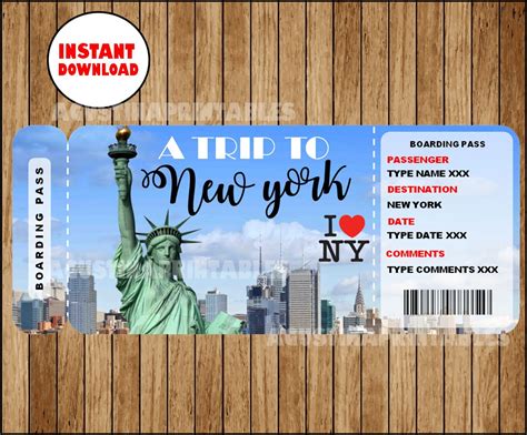 Printable Ticket To New York Boarding Pass Customizable Template