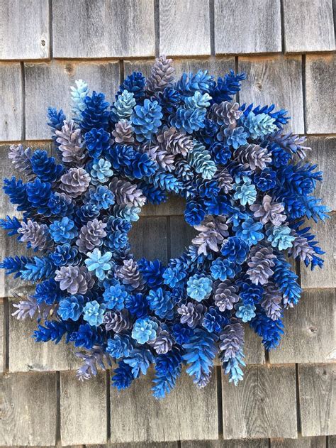 Hanukkah Pinecone Wreath In Shades Of Blue With Lilac Etsy Pine