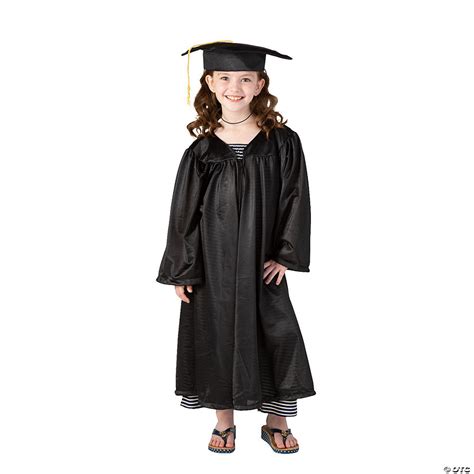 Kids Black Elementary School Graduation Mortarboard Hat And Gown Set