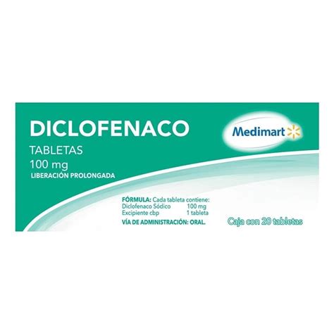 Diclofenaco Medimart 100 mg 20 tabletas de liberación prolongada Walmart