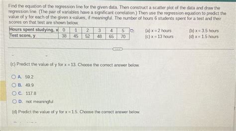 Solved Find the equation of the regression line for the | Chegg.com