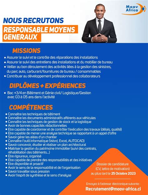 Moov Africa C Te D Ivoire Recrute Un Responsable Moyens G N Raux