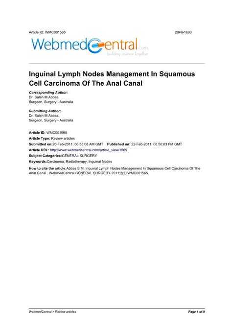 Inguinal Lymph Nodes Management In Squamous Cell Carcinoma Of The Anal Canal Docslib