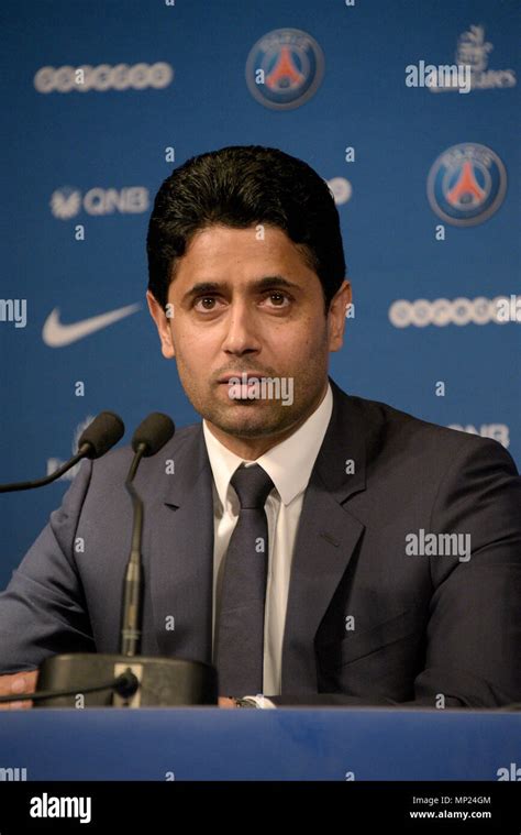 Psg President Nasser Al Khelaifi Seen During The Press Conference Of