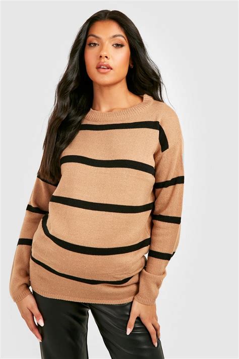 Maternity Crew Neck Stripe Jumper Boohoo Uk