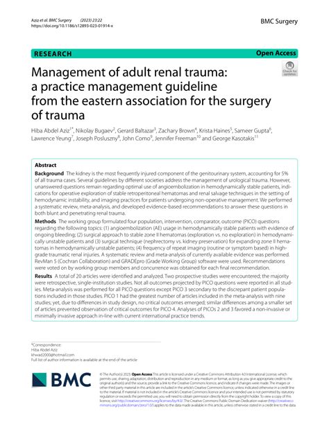 Pdf Management Of Adult Renal Trauma A Practice Management Guideline