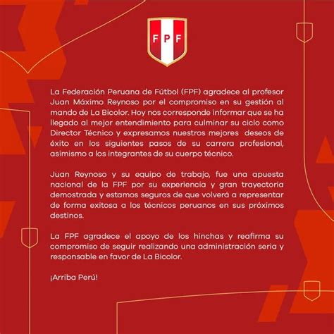 FPF anunció que Juan Reynoso se va de la Selección Peruana y no