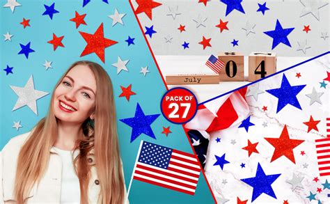 Katchon 4th Of July Star Cutouts Glitter Pack Of 27