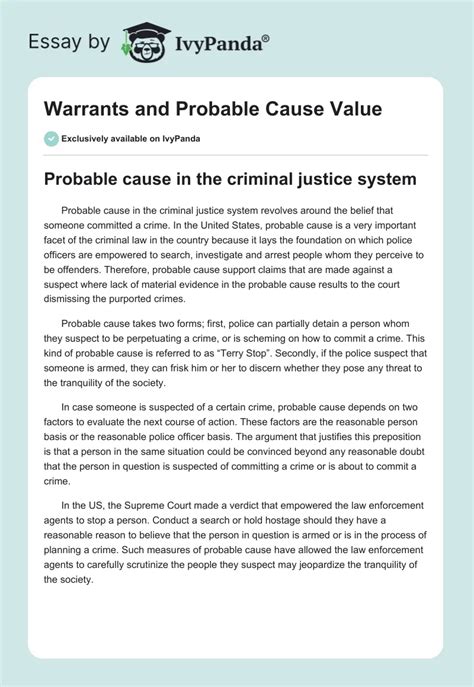 Warrants And Probable Cause Value 564 Words Essay Example