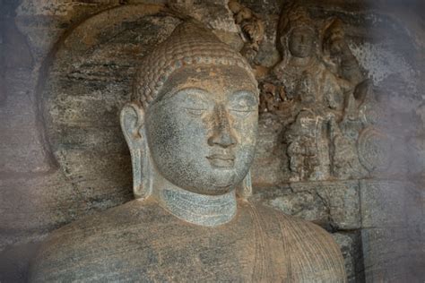 Beautiful Face Of Small Buddha Statue Located Inside The Artificial