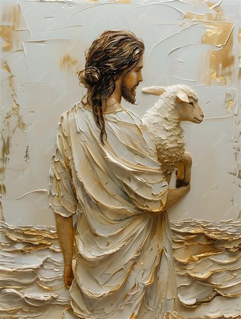 Premium Photo | Painting of Jesus Holding His Sheep on a Beach