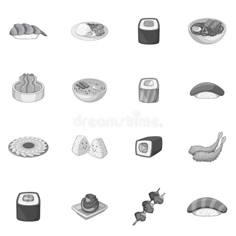 Japanese Food Icons Set Monochrome Stock Vector Illustration Of Icon