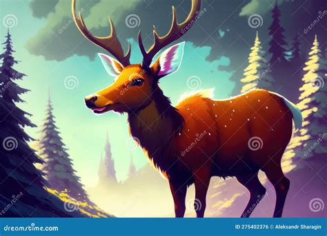 Colorful Magic Elk In Forest Cartoon Style Painting Generative Ai Art