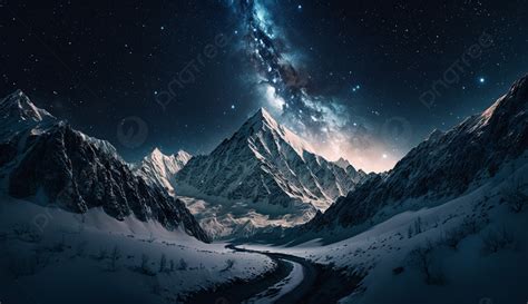 Snow Mountain Night Starry Sky Beautiful Background Snow Mountain