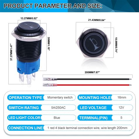 Twidec16MM Raised Speaker Horn Momentary Push Button Switch 58