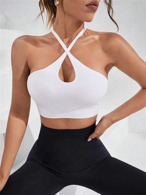 Yoga Sxy Crisscross Tie Backless Crop Halter Top Shein Usa