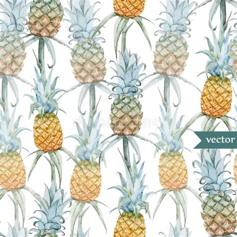 Watercolor Tropical Pineapple Exotic Pattern Stock Illustration