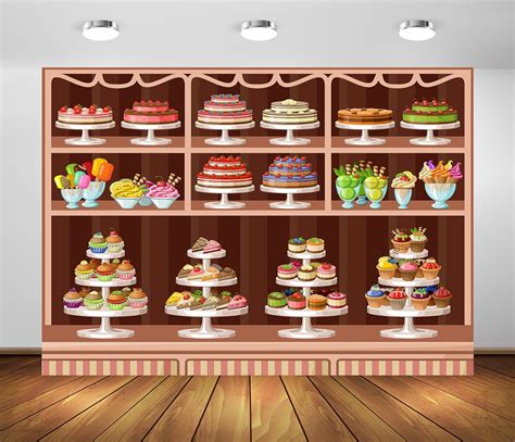 Beleco X Ft Fabric Cartoon Cake Shop Backdrop Sweets Bakery Cake