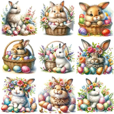 Watercolor Easter Bunny Clipart Bundle Cute Watercolor Bunny Easter