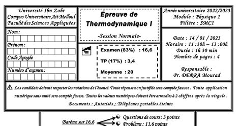 Correction Examen Thermodynamique SN 2022 2023 Pdf DocDroid