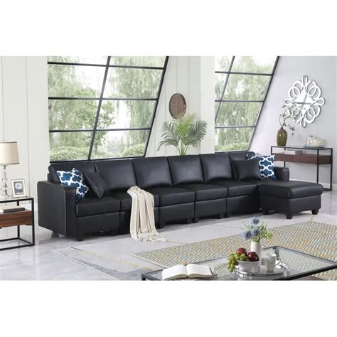 Yaseen Faux Leather Symmetrical Sofa With Ottoman Vigshome