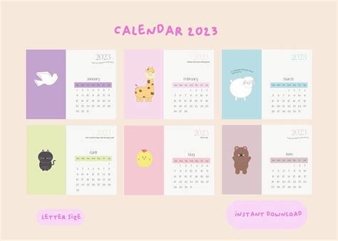 Animals Calendar 2023 / Printable Kids Calendar / Letter Size - Etsy