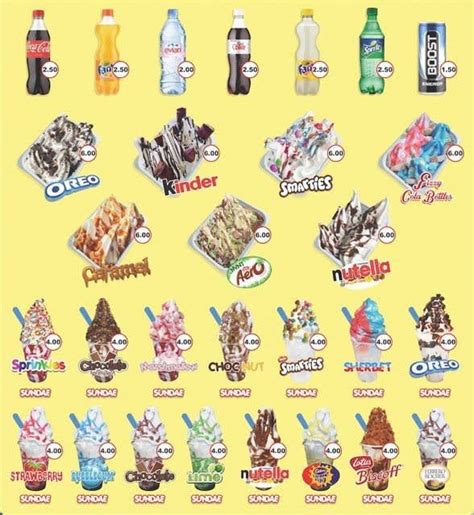 Menu Sundaes Ice Cream Van Belfast