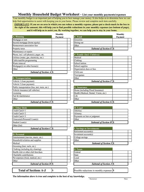 Household Budget Template Worksheet For Excel Worksheets Library