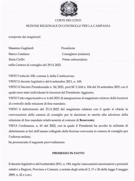 Relazione Fine Mandato Mastella E Serluca Da Corte Dei Conti Ok Al