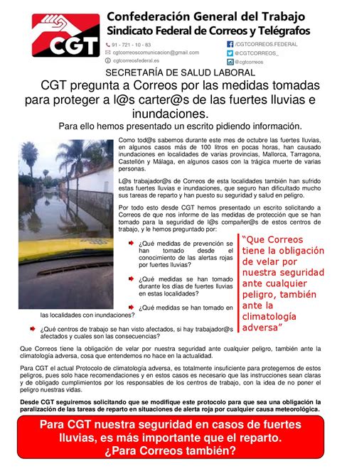 Salud Laboral CGT Pregunta A Correos Por Las Medidas Para Proteger A