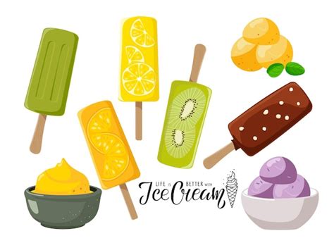 Juego De Helados Helado De Diferentes Variedades Y Tipos Dulce Postre